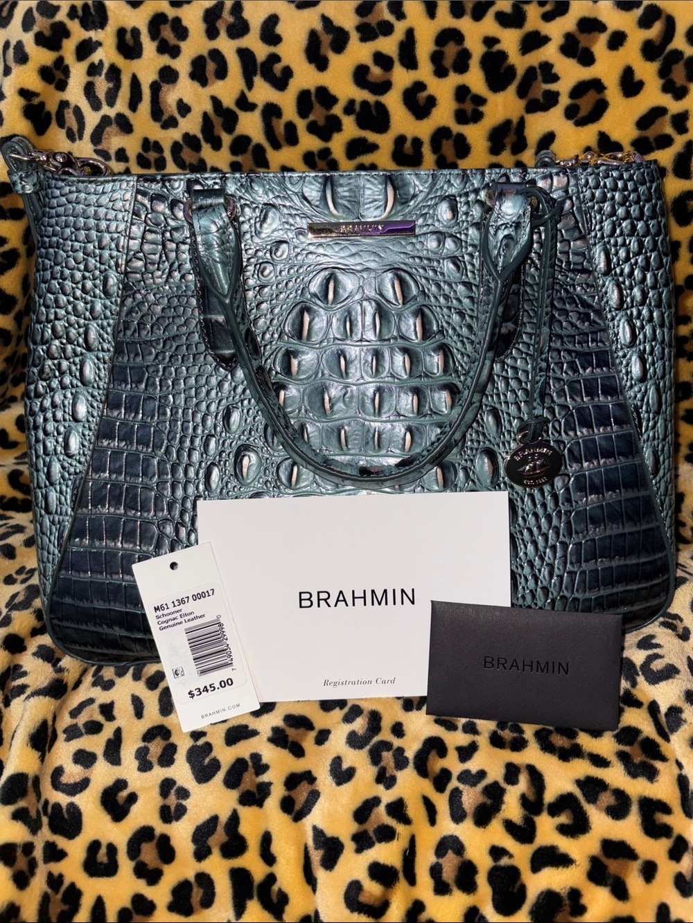 Brahmin Emerald Green Croc-Embossed Leather Tote